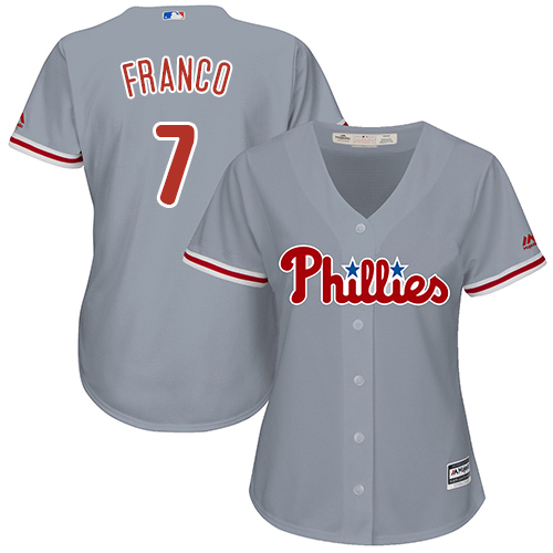 Phillies #7 Maikel Franco Grey Road Women's Stitched MLB Jersey - Click Image to Close